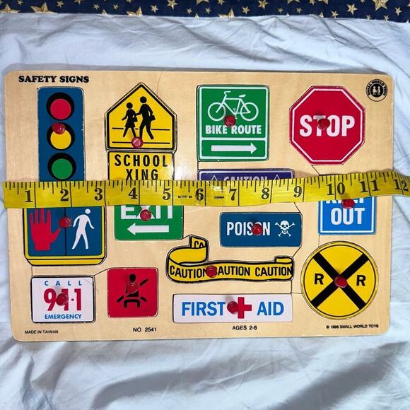 Vintage 1996 Small World Toys Safety Signs Wooden Puzzle Educational Tot #2541 - Picture 8 of 9